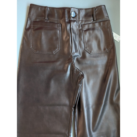 NWT Maeve The Colette Cropped Wide-Leg Faux Leather Pants Sz 29P Brown #7E505 - Picture 4 of 11